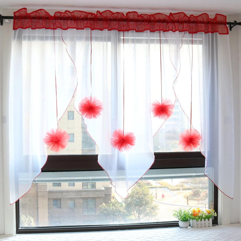 Fashion three-D Ball Pendants Style Sheer Voile Window Curtains for Bedroom Kitchen Home Decor