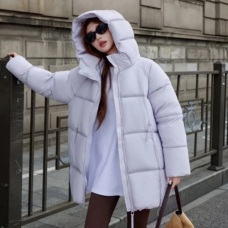 Lange Daunenjacke Frauen Parkas 2025Winter Neue Warme Baumwolle Gefütterte Mantel Damen Lose Windjacke Overwear Mit Kapuze Baumwolle Jacken Top