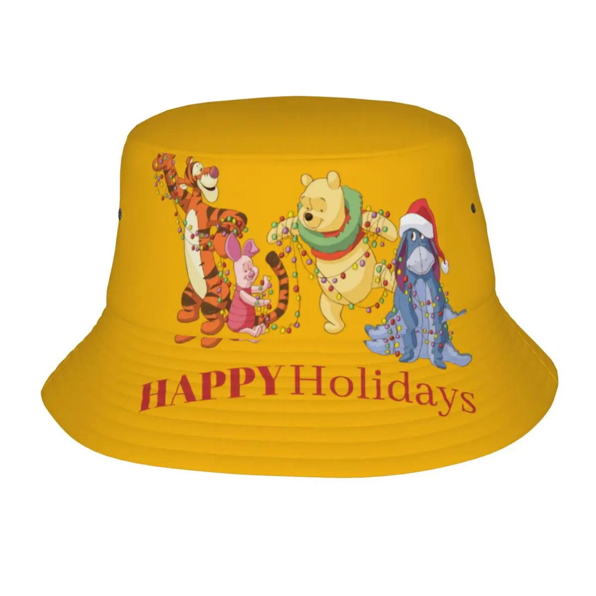 

Winnie The Pooh Christmas Lights Holiday Bucket Hat for Unisex Field Hat Stylish Foldable for Vacation Fishing Caps Headwear