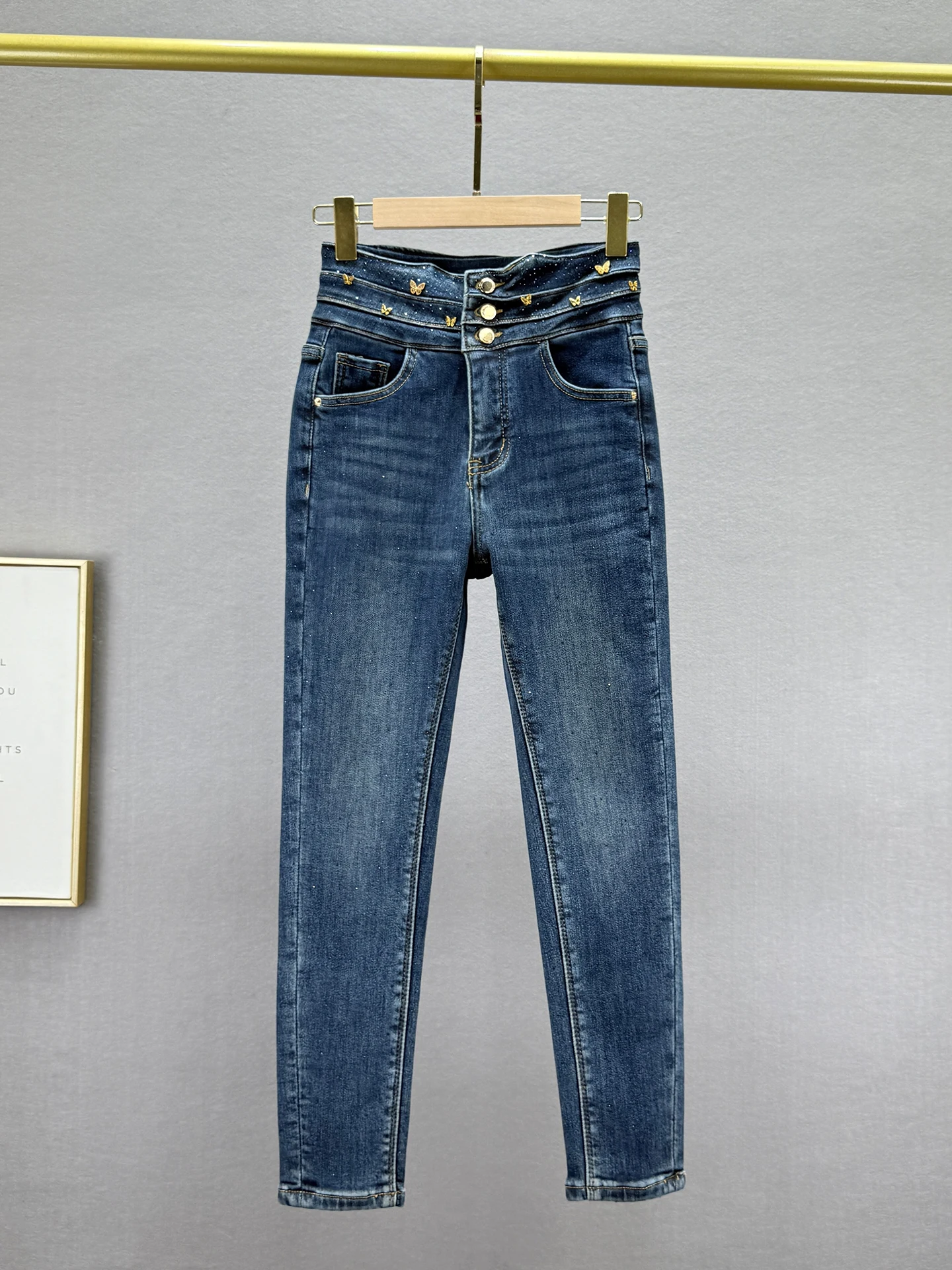 

Women's Fce Lined Slim Fit High Waist Nine Inch Pencil Jeans Tee Button Winter New Sle European Sle Cotton Stretch D...