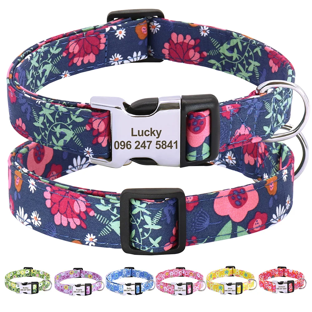 Personalized Dog Collar Adjustable Nylon Pet Buckle Collars Free Engraving Anti-lost Dog Necklace For Small Medium Large Dogs