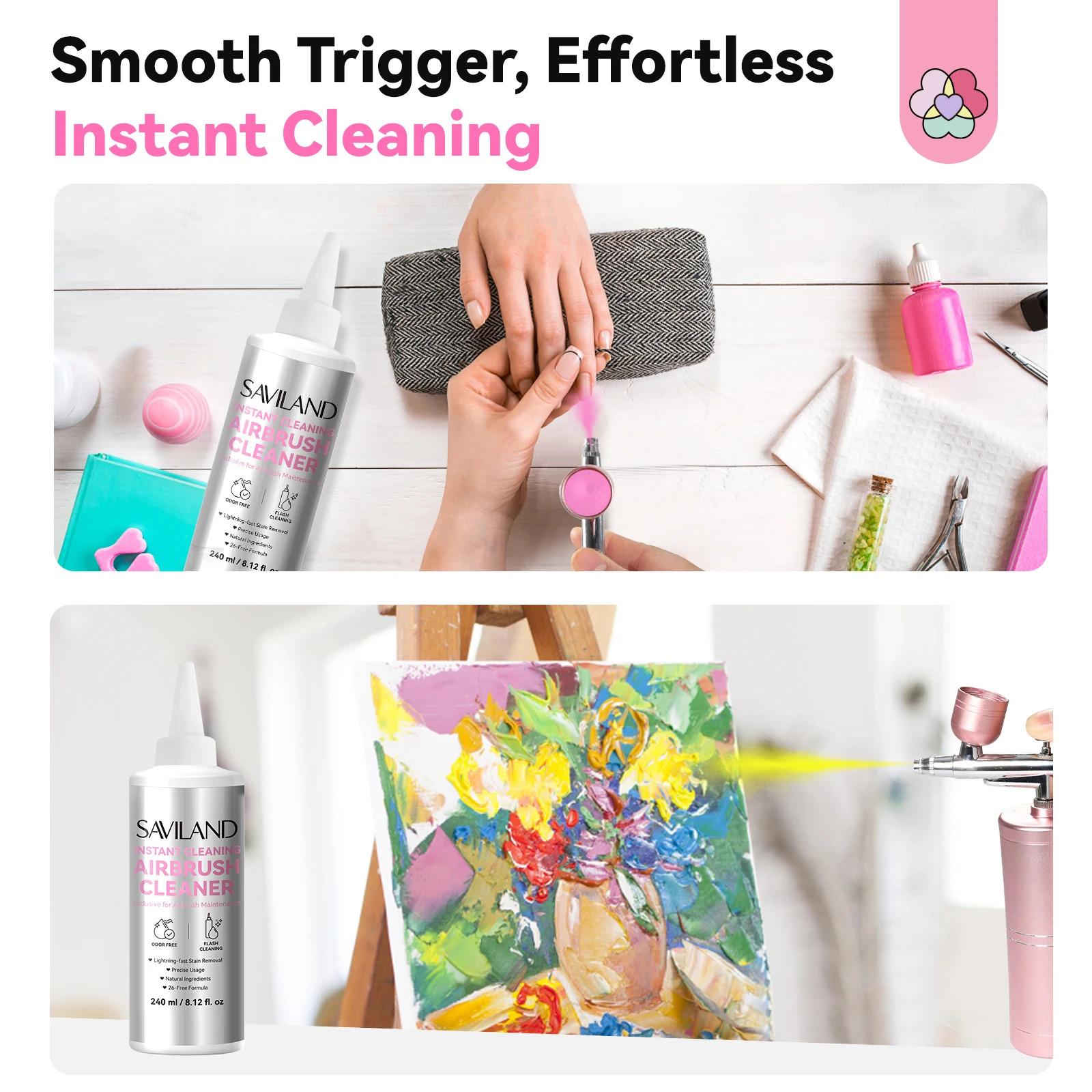 ซาวิลแลนด์ 8.12 ชั้น ออนซ์ น้ํายาทําความสะอาดแอร์บรัช ส่วนผสมจากธรรมชาติกลิ่นต่ํา กําจัดเจลสีอะคริลิกสูตรน้ําได้อย่างรวดเร็ว