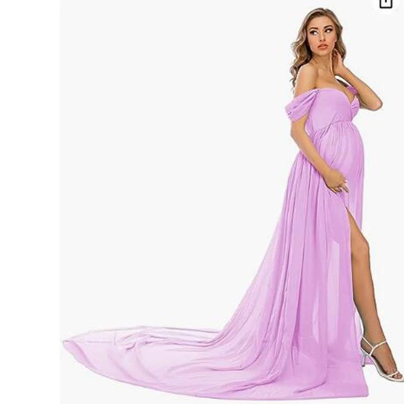 Maternity Dress for Photoshoot Photography Split Chiffon Maternity Gown Long Train Maternity Dresses