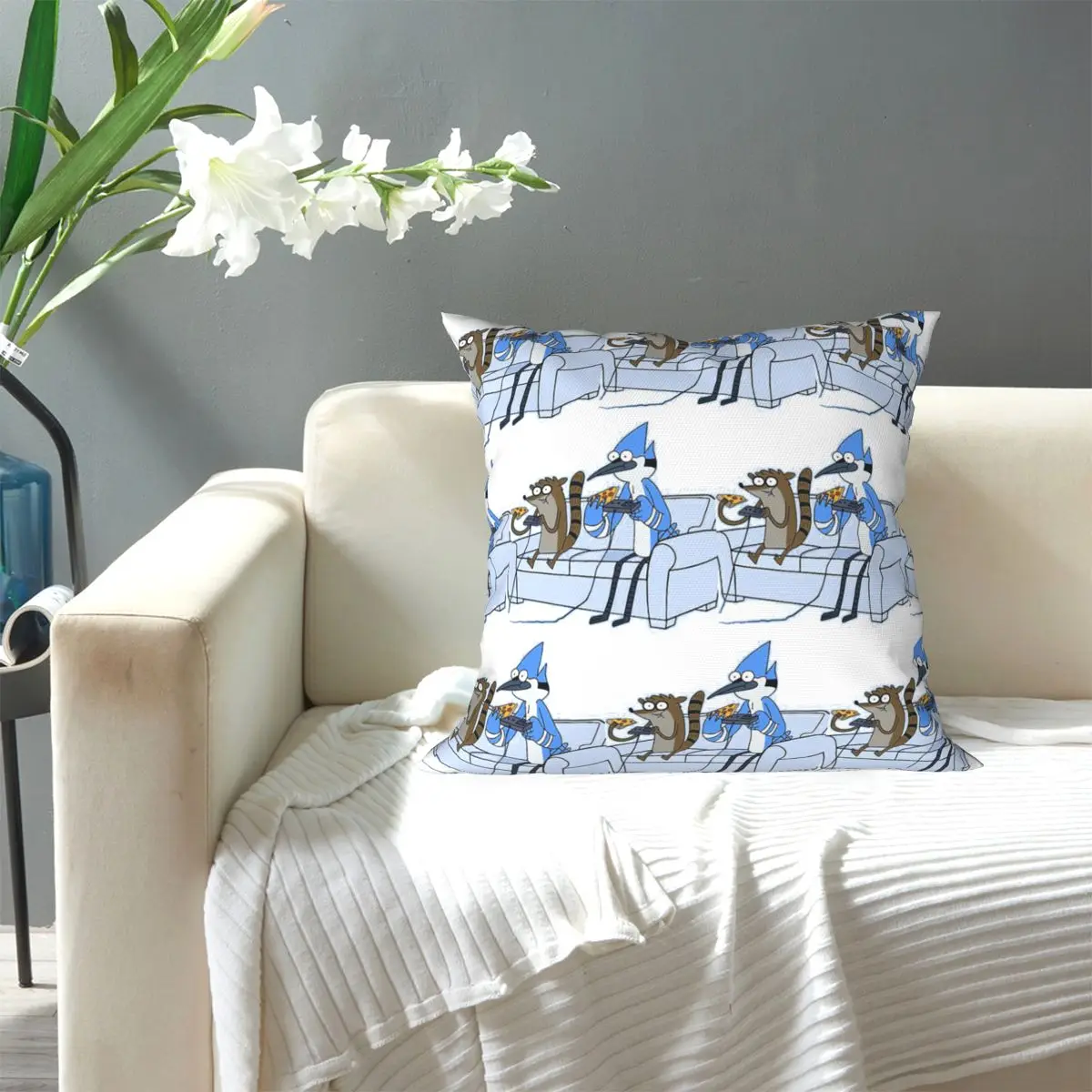 Mordecai And Rigby Pizza And Video Games Square Pillowcase Pillow Cover Cushion Decor Comfort Throw Pillow for Home Sofa