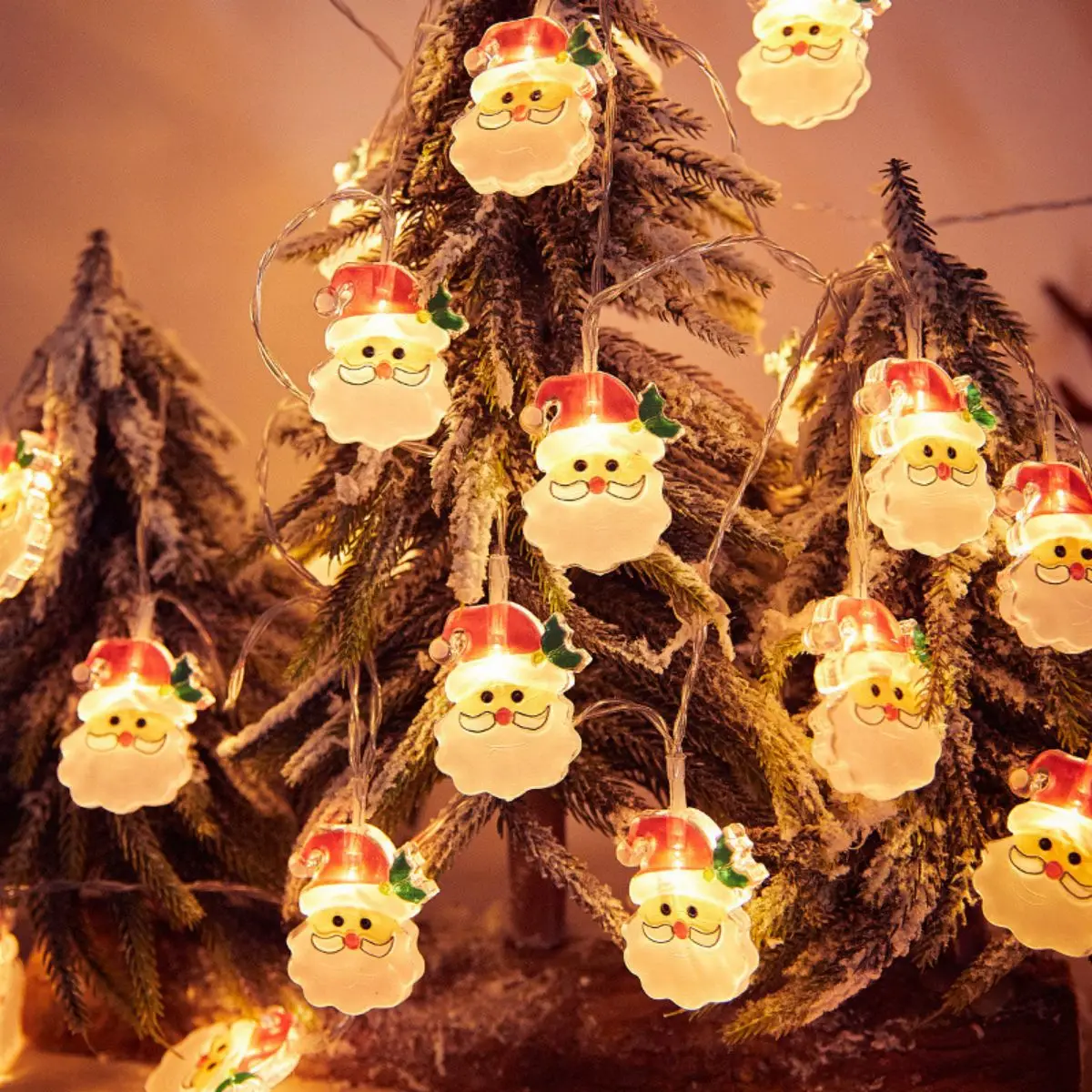 1pc LED Christmas Snowman & Xmas Tree & Santa Claus String Lights Battery Powered Christmas Fairy Atmosphere Hanging Lights