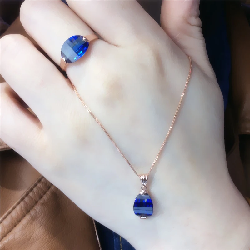 585 purple gold fashion sapphire jewelry set 14k rose gold earrings for women necklace rings light luxury wedding jewelry gift