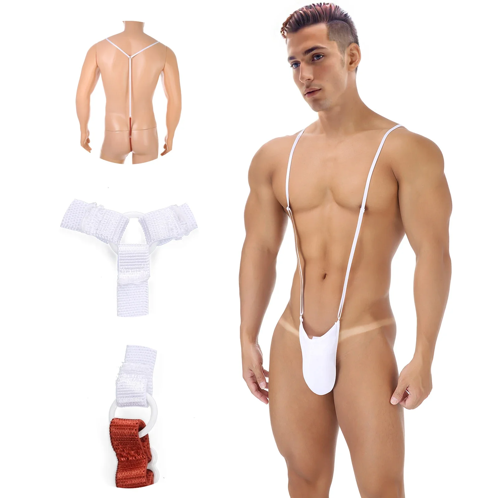 Men's Sexy Bare Body Jockstrap Bondage U Convex Anal Thong G String Bulge Penis Pouch Suspender Lingerie Strap T Back Jumpsuits