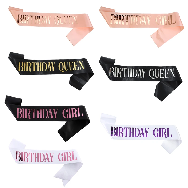 New Style Birthday Party Supplies Fashionable Satin Straps Etiquette Belt BIRTHDAY QUEEN Girls Birthday Bronzing Letter Belt