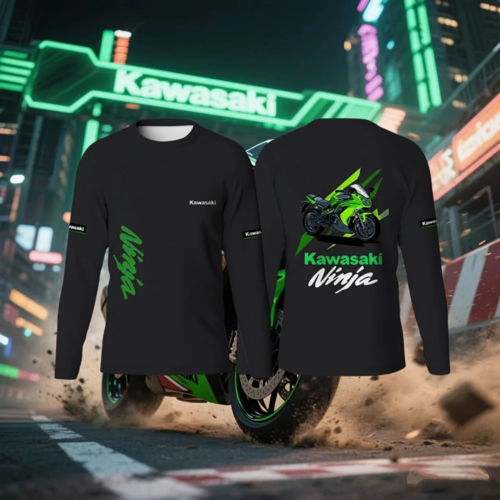 

Summer New Quick Drying Breathable Kawasaki Long Sleeved Shirt Thin Design for Riding Motorcycles Comfortable Long Sleeved Shirt