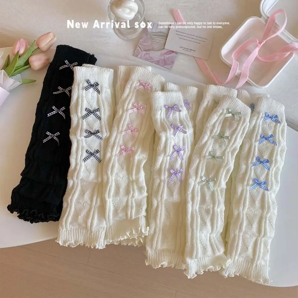 

Kawaii Korean Style Children's Leg Warmers Harajuku Lolitas Knitted Leg Cover Woolen Pile Socks Plaid Bow Socks Baby