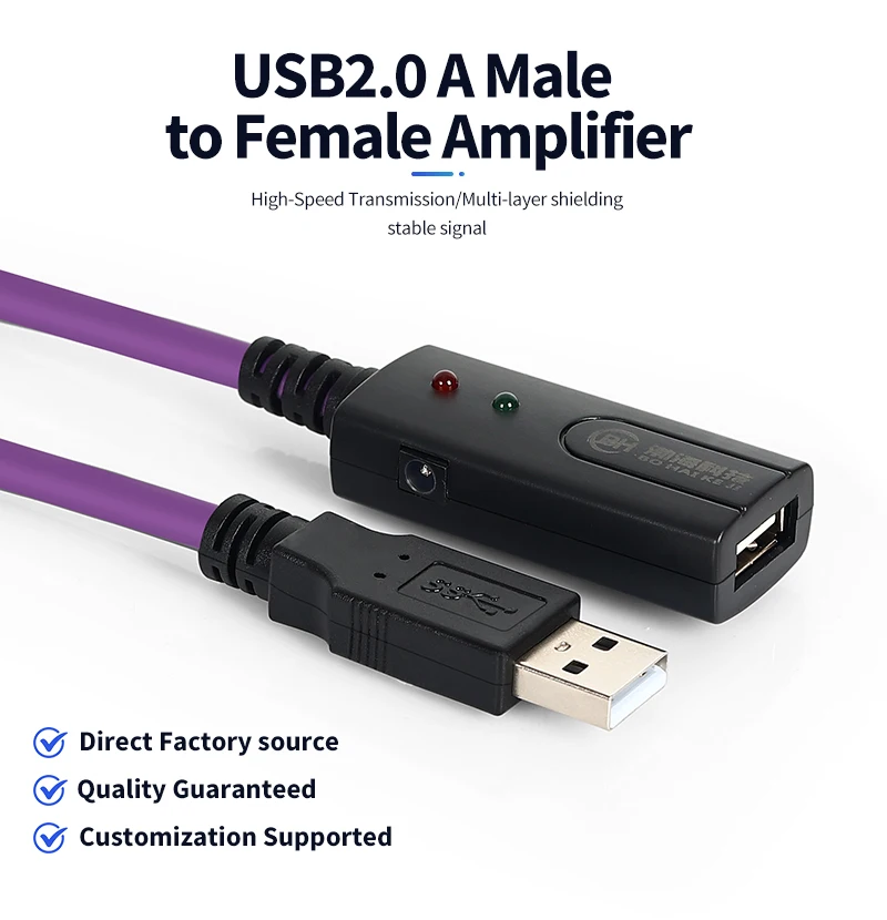 USB 2.0 Active Extension Cable Male to Female with Signal Amplifier 480Mbps High Speed USB Repeater Cord