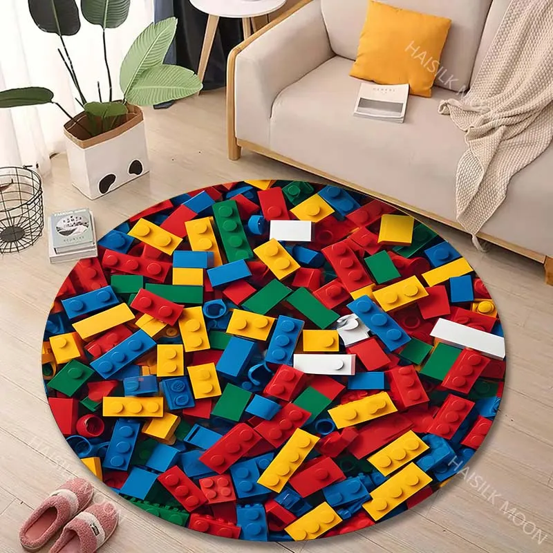 1PC Pile of colorful bricks Print Round Carpet for Living Room Bedroom Sofa Table Floor Mat Area Rug Luxury Gift
