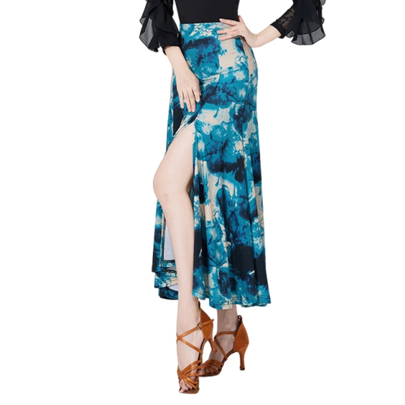 Modern Dance Rock Frauen Drucken Hohe Schlitz Nationalen Standard Tanz Praxis Kleidung Rock Ballroom Dance Performance Tragen DQL11641