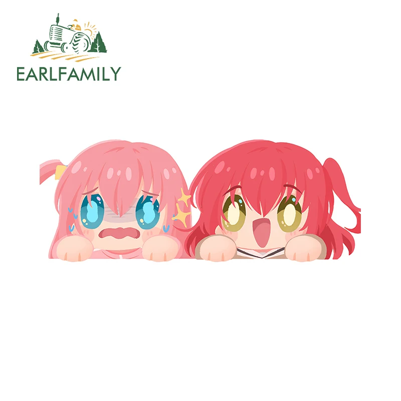 EARLFAMILY 13cm x 9cm Gotoh Hitori Chibi Fanart Car Accessories Rock Peeker Glowing Eyes Kawaii Car Stickers Waterproof Decals