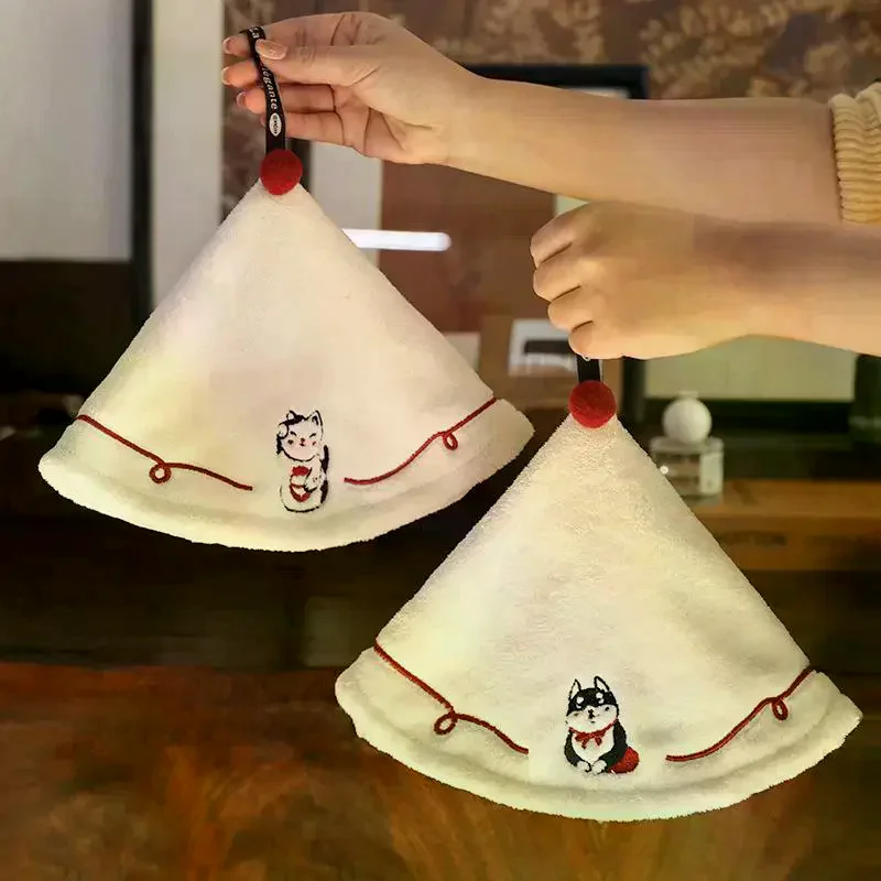Hanging Hand Towel For Bathroom Kitchen For Children Adult Thickened Absorbent No-shedding Embroidery Drying Towel