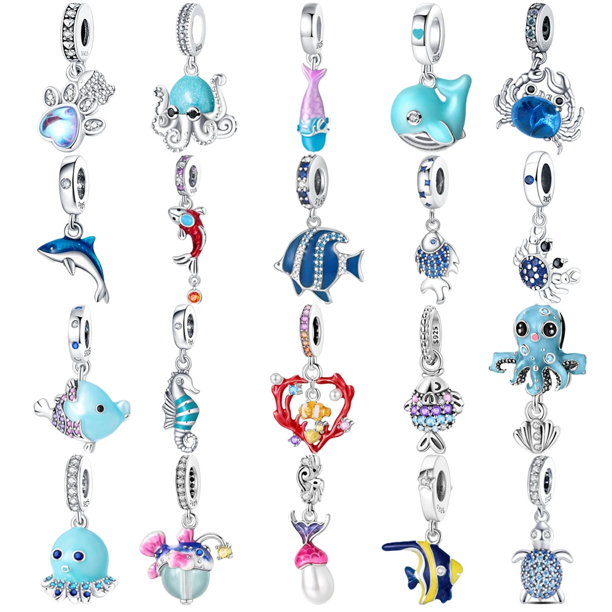 

Original 925 Charms Sterling Silver Octopus Whale Koi Seahorse Turtle Crab Pendant for Pandora DIY Bracelet Women's Jewelry Gift