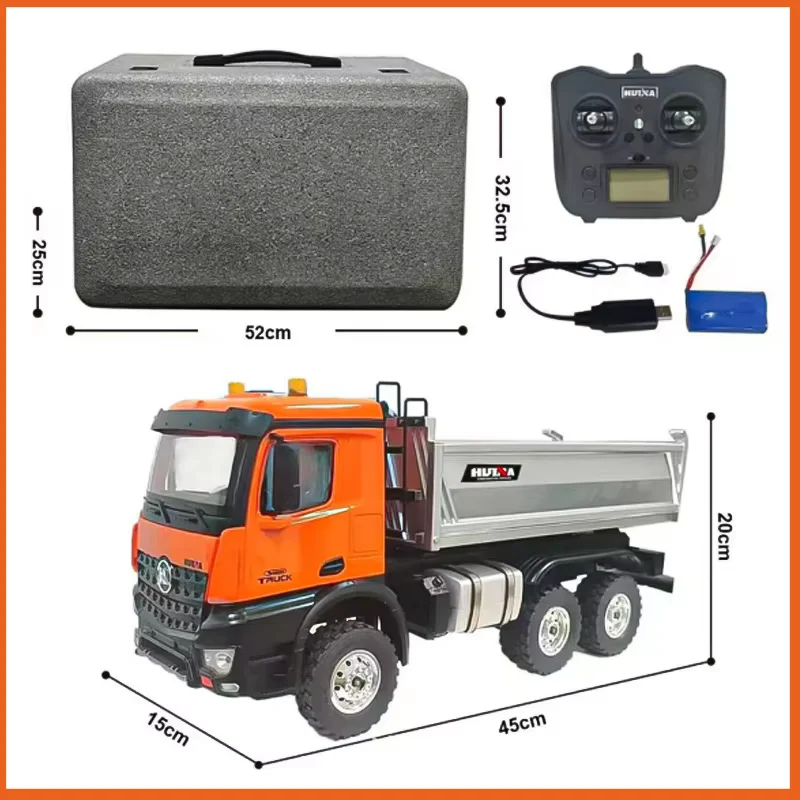 Huina 1598 Full Scale 1:14 Lighting Fourteen Channel Alloy Remote Control Dump Truck Engineering Transport Vehicle Toy Gift