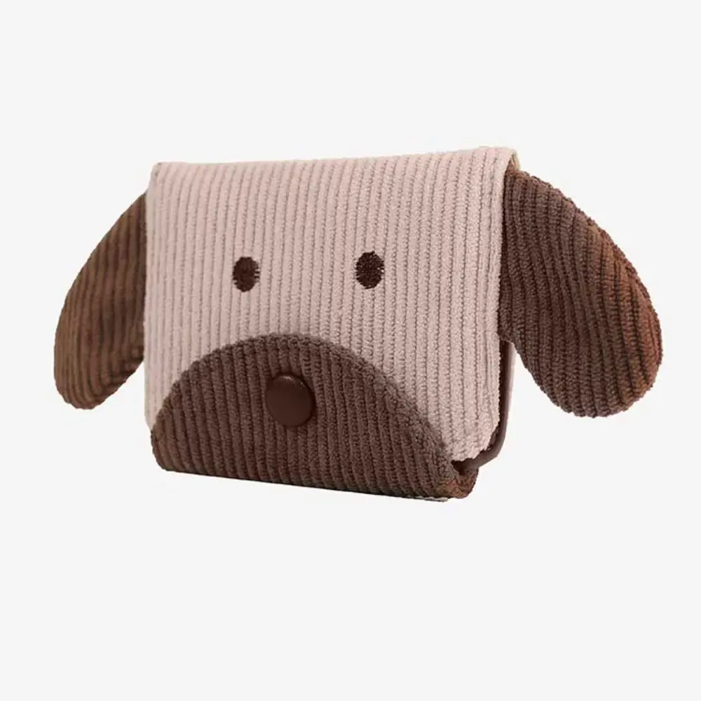 

Portable Pu Leather Cute Puppy Short Wallet Corduroy Printing Folding Purse Coin Purse Bank Card Bag Card Holder Student