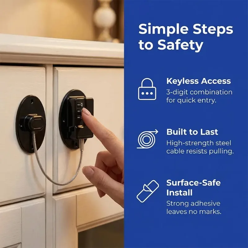1 Pcs Child Safety Lock Cabinet Fridge Door Lock Stainless Steel Cable Protection Kids Baby Home Window Lock Strong Security