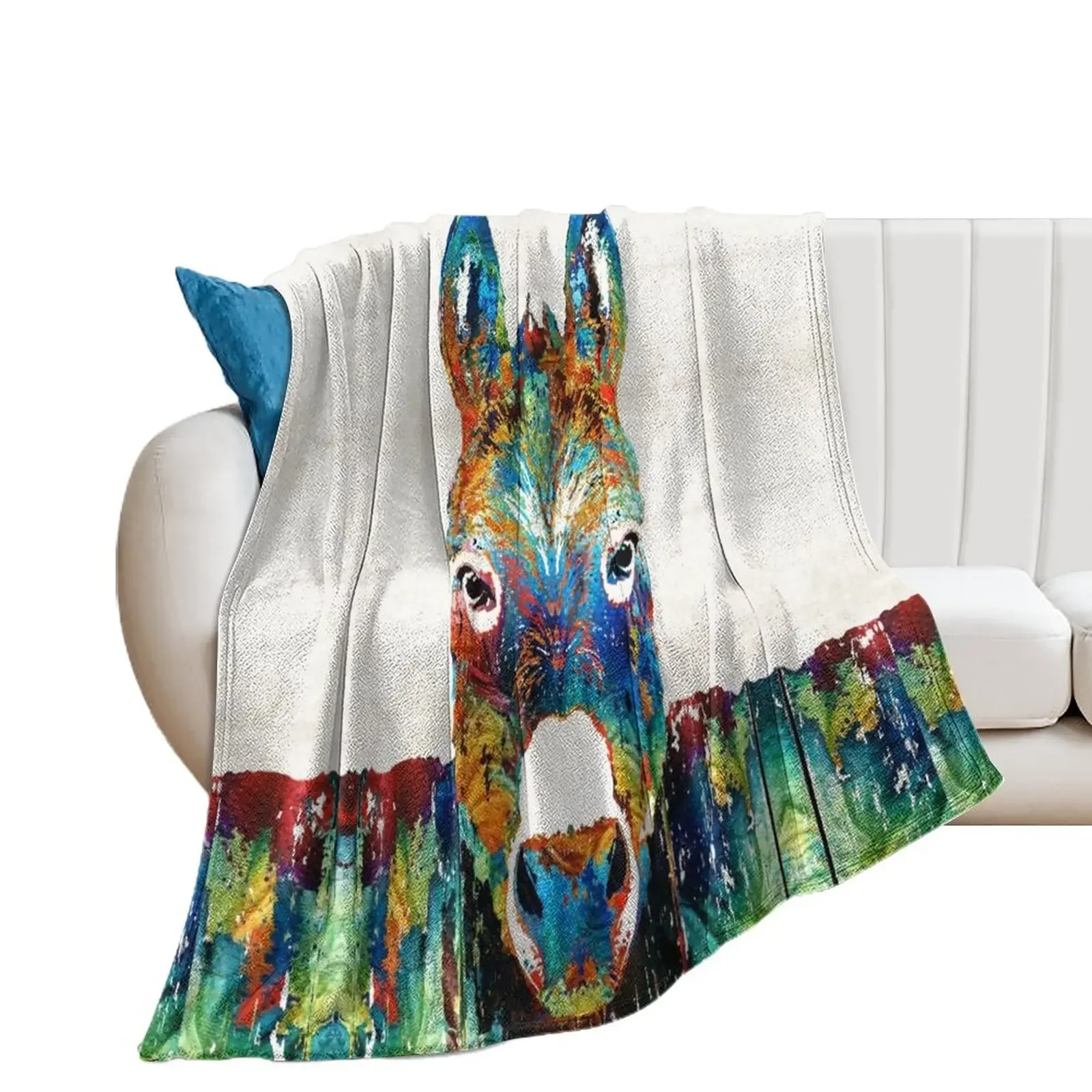 

Colorful Donkey Art - Mr. Personality - By Sharon Cummings Throw Blanket Weighted Summer Beddings Shaggy Bed Blankets