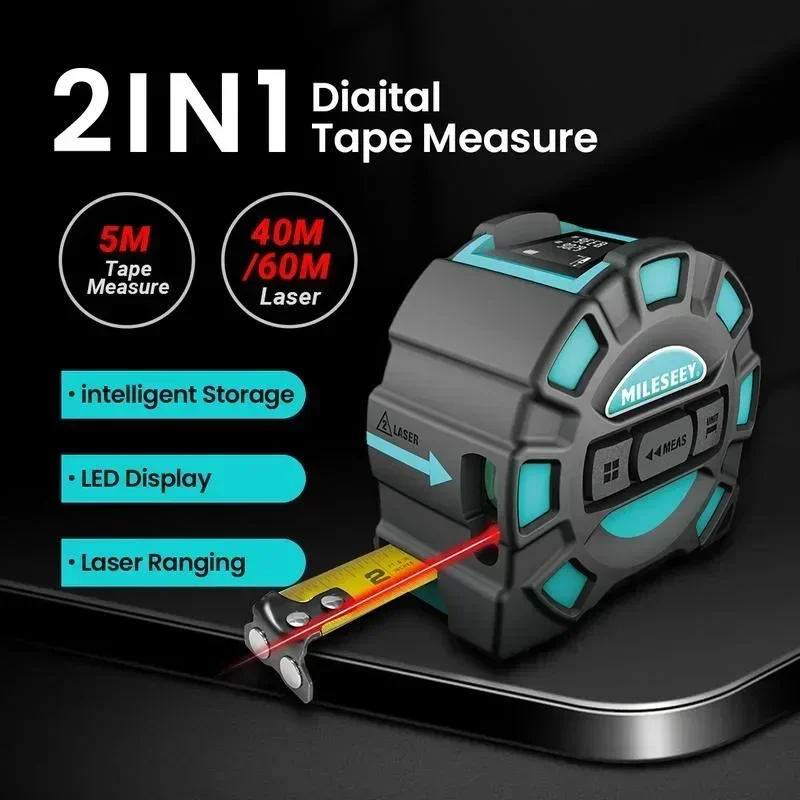 Digital Laser Tape Measure with Type-C Charging, 135-ft Laser Tape Measure & 16-ft Tape Measure, N/in/ft Units Pythagorean