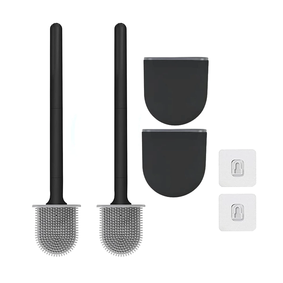 Premium Toilet Brushes & Holders 2 Pack Wall-Mounted (Without Drilling Holes) Deep Cleaner Silicone Toilet Brush Black