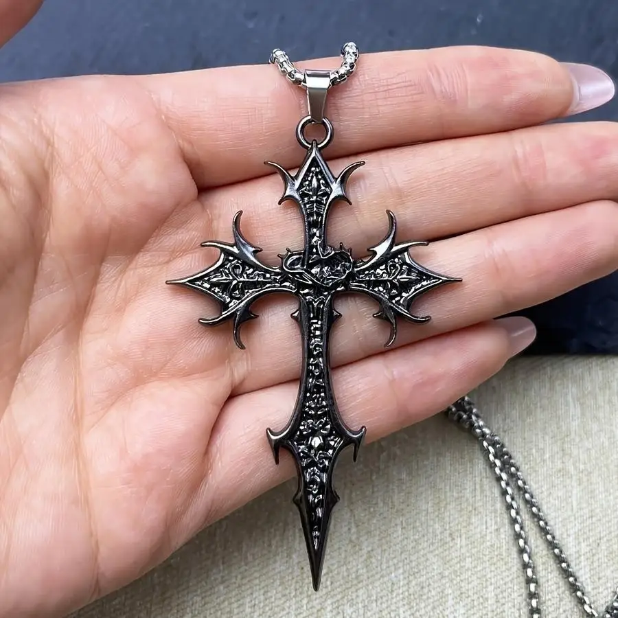 1/5/10/20/50/100pcs Gothic Cross Pendant Necklace/Double-Sided/Unique Design/Hip-Hop Style/Vintage Punk Mixed Color Mini Items F