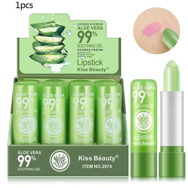 1 pz 99% Aloe Vera rossetto che cambia colore non è facile da sbiadire rossetto a lunga durata idratante temperatura colore balsamo per le labbra