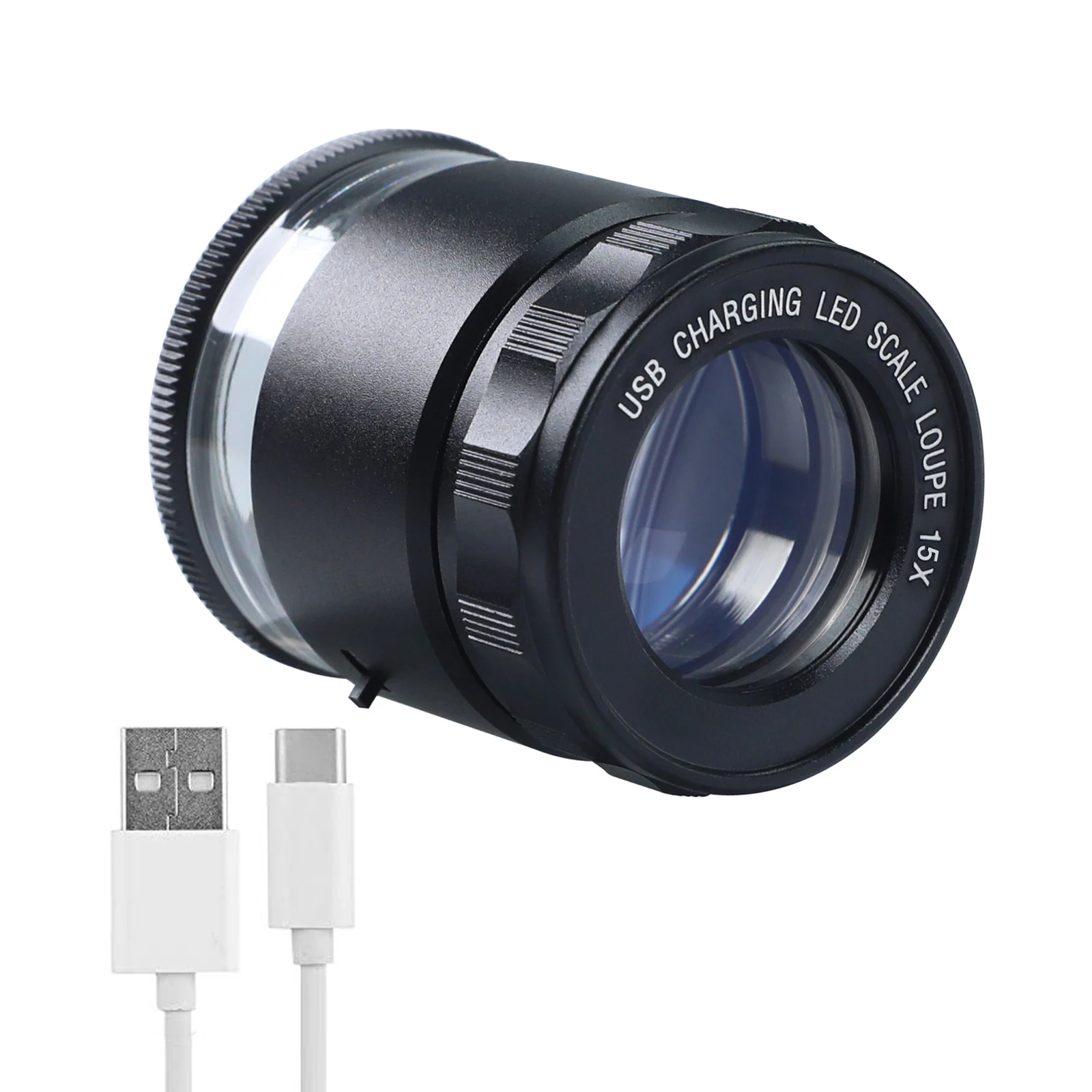 15X Scale Loupe Magnifier Rechargeable Jewelry Tool with Detachable Reticle Scale 25mm for Coins Watches
