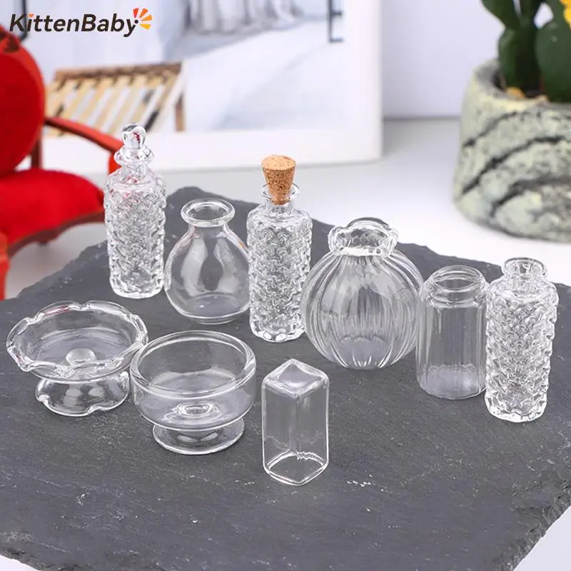 1:12 Dollhouse Miniature Glass Vase Dessert Cup Wine Bottle Wishing Bottle W/Corked Home Decor Toy Doll House Accessories