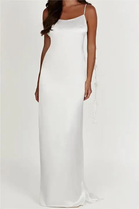 Nieuwe Vrouwen Lange Bodycon Jurk Effen Kleur Bloem Kwastje Mouwloze Sling Cocktail Jurk Zomer Party Club Backless Jurk S M L