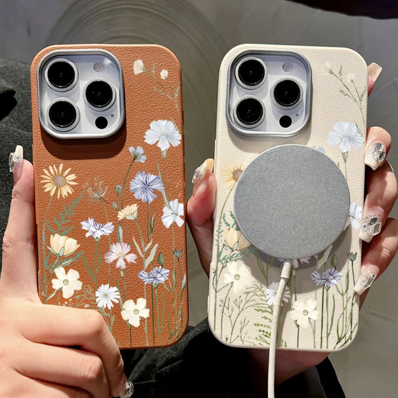 Магнитный чехол для телефона с маленькими цветами для iPhone 16 15 Pro Max 16 Plus 14 13 12 Pro 11 для Magsafe Wireless Charge Мягкий чехол из ТПУ