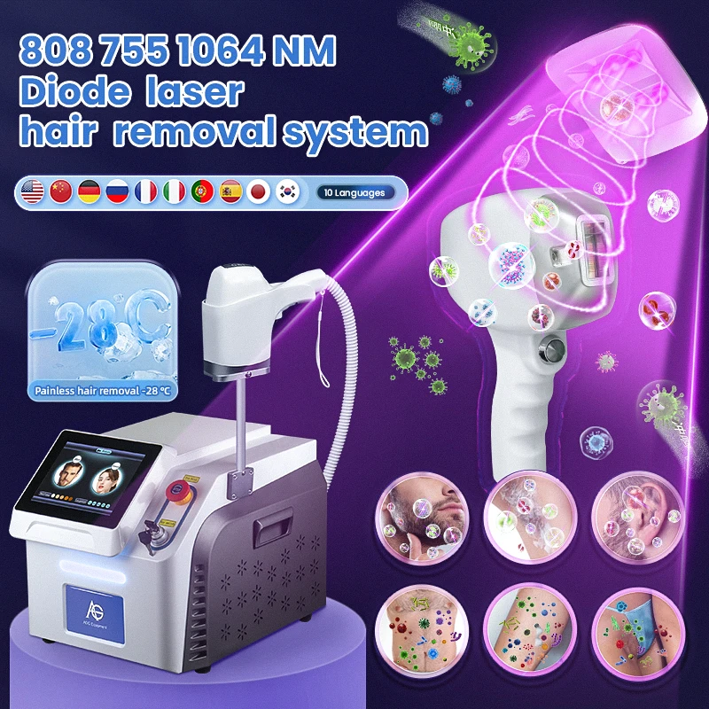 ADG Newest Disinfection function Epilator 755 1064 808nm Diode Laser Large Handle Fast Cooling Painless Best Hair Remove Machine