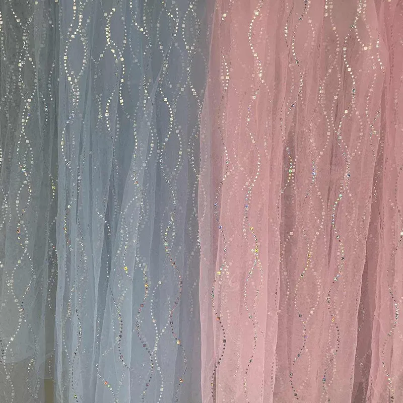 6m Punched Wave Pattern Sequin Mesh Nylon Diamond Mesh Fabric Skirt Hem Lace Children's Clothing Fabric