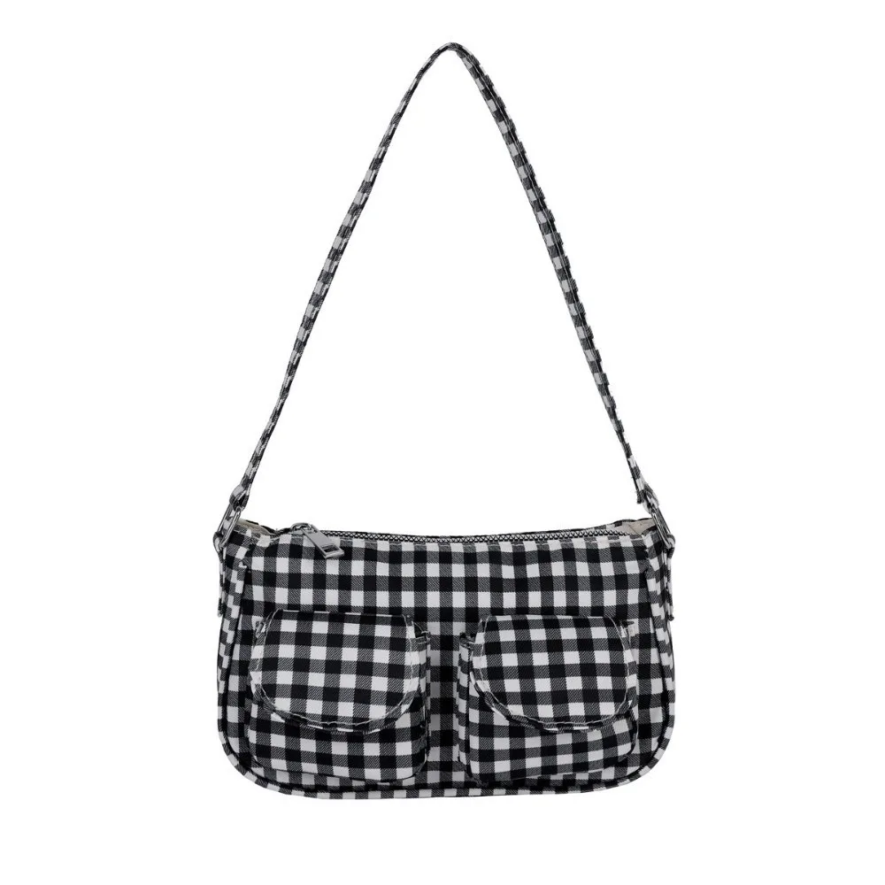 

Versatile Multiple Pockets Plaid Shoulder Bag Harajuku Korean Style Canvas Handbag Y2K Lightweight Underarm Bag Outdoor