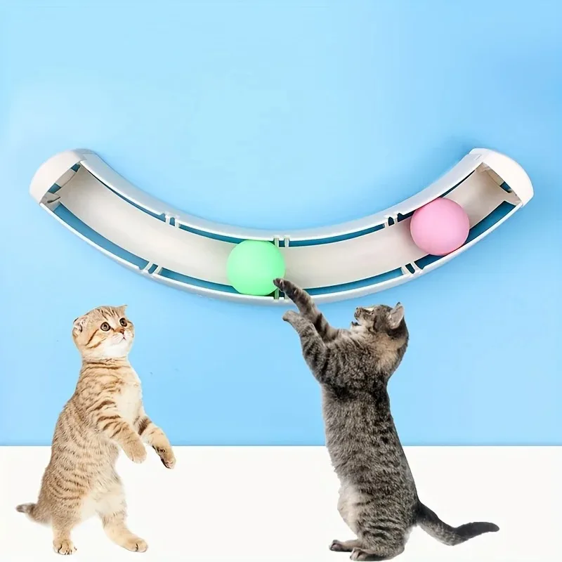 Pet Products Ball Track Cat Toy Turntable Interactive Toy With Two Balls Arc Design Racetrack For Cats Self-playing Cat's Toy