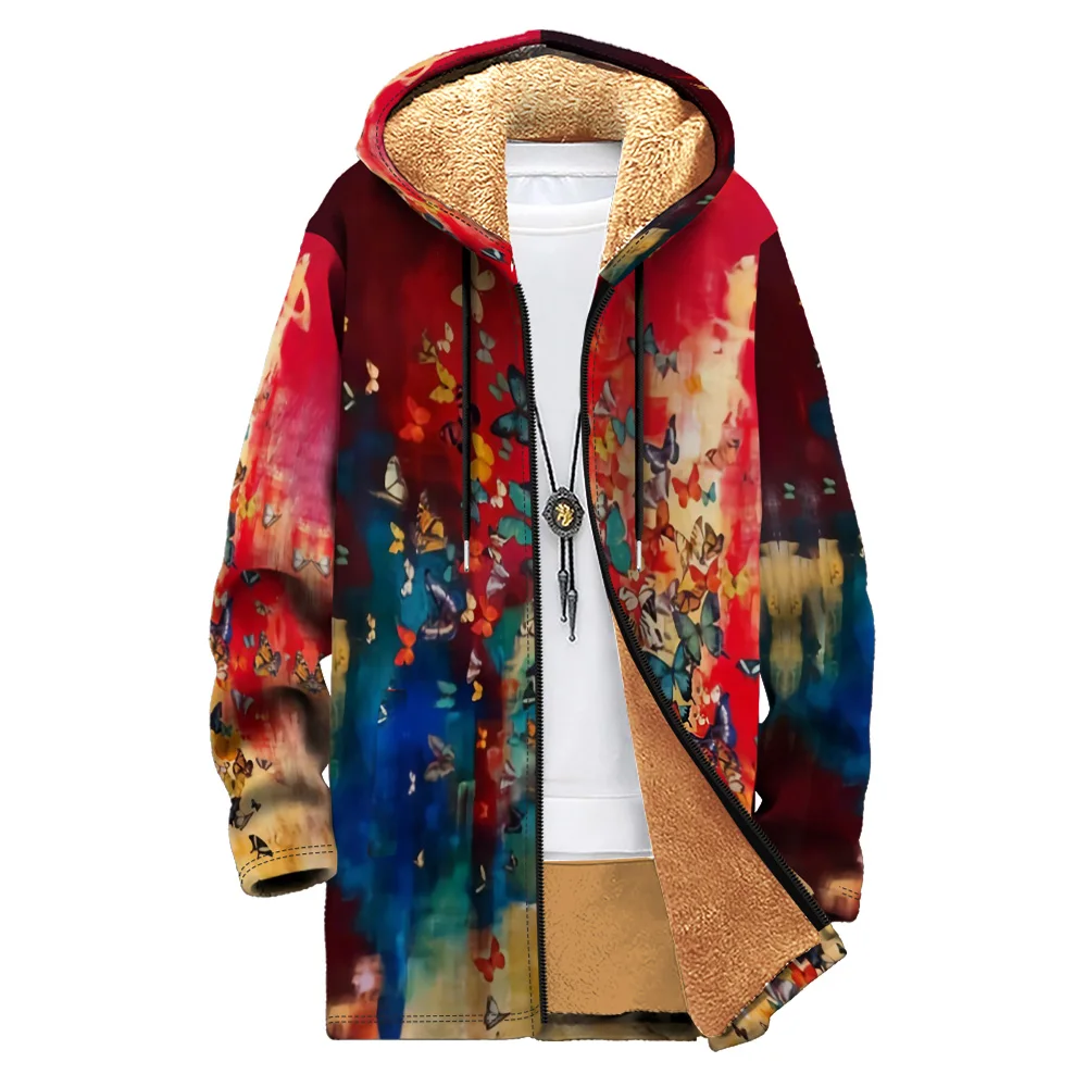 Chaqueta acolchada de algodón con cremallera y bolsillo de plumas para hombre, ropa de invierno, abrigos de plumón, diseño de graffiti de mariposa colorida, nuevo