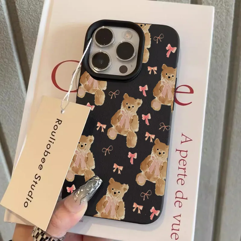 เคส TPU ลายหมีโบว์สีชมพูน่ารัก สำหรับ iPhone 17 Pro Max 16 Plus 15 14 13 12 11 XS XR X 16E 17 Air ป้องกันการกระแทก เคสนิ่ม TPU