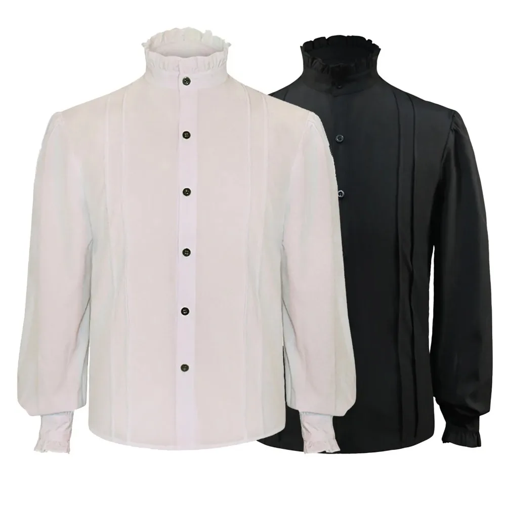 

Men's Gothic Vintage Court Shirt Button Down Shirts Renaissance Long Sleeve Medieval Ruffle Stand Neck Puff Sleeve Shirt