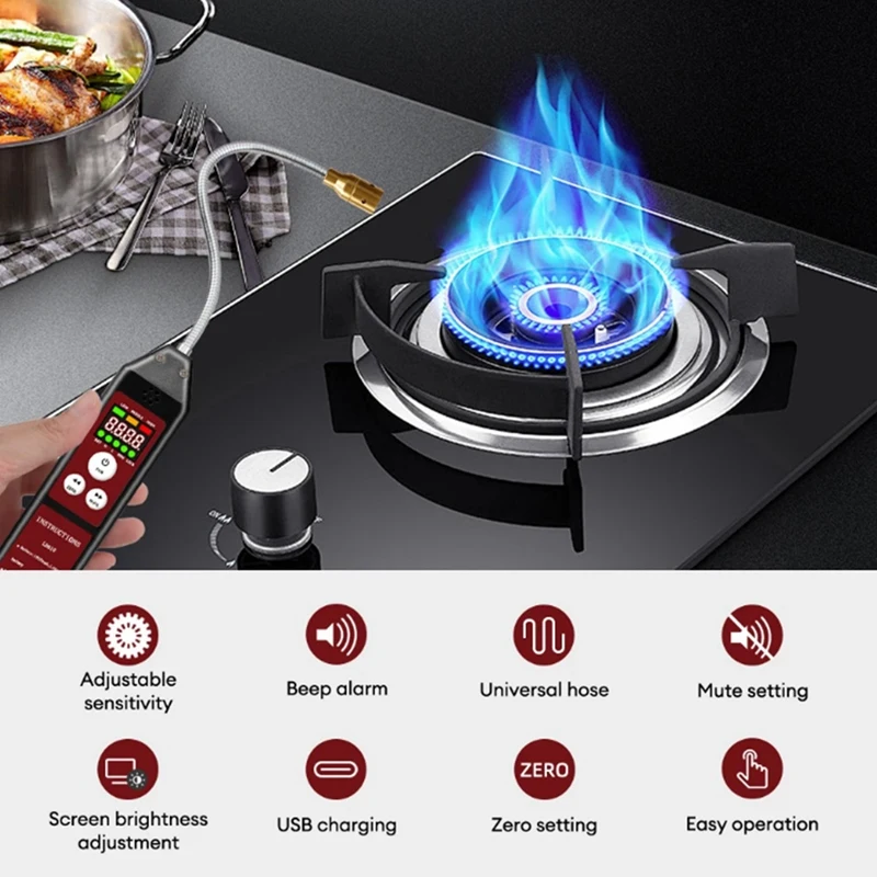 Y43A-Portable Combustible Gas Detector High Sensitivity Gas Leak Tester USB Rechargeable CH4 And C4H10 Detector