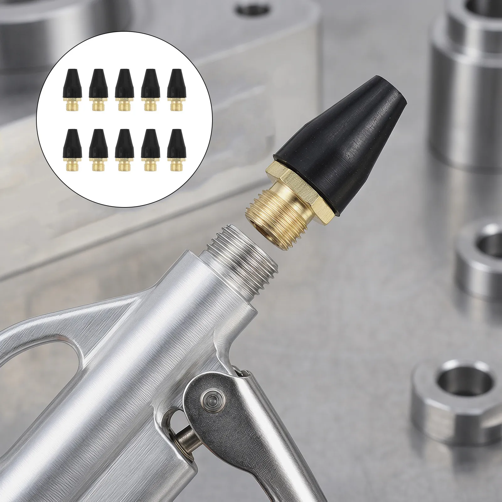 10Pcs Pneumatic Air Nozzle Rubber Tip Brass Base Non-Scratch Soft Rubber Blow Gun Replacement Cleaning Tip Car Engine Dusting