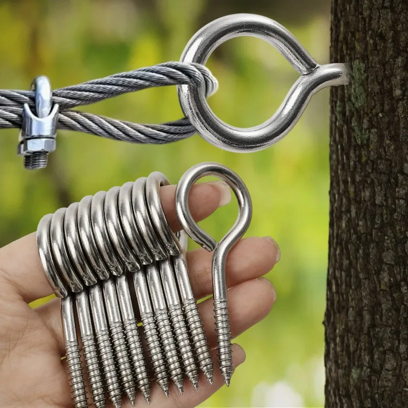 M5 M6 Stainless Steel Screw Eye Bolts Spiral Handle Self Tapping Screws Hook Ring Eyelet Hooks for Indoor and Outdoor Hanging