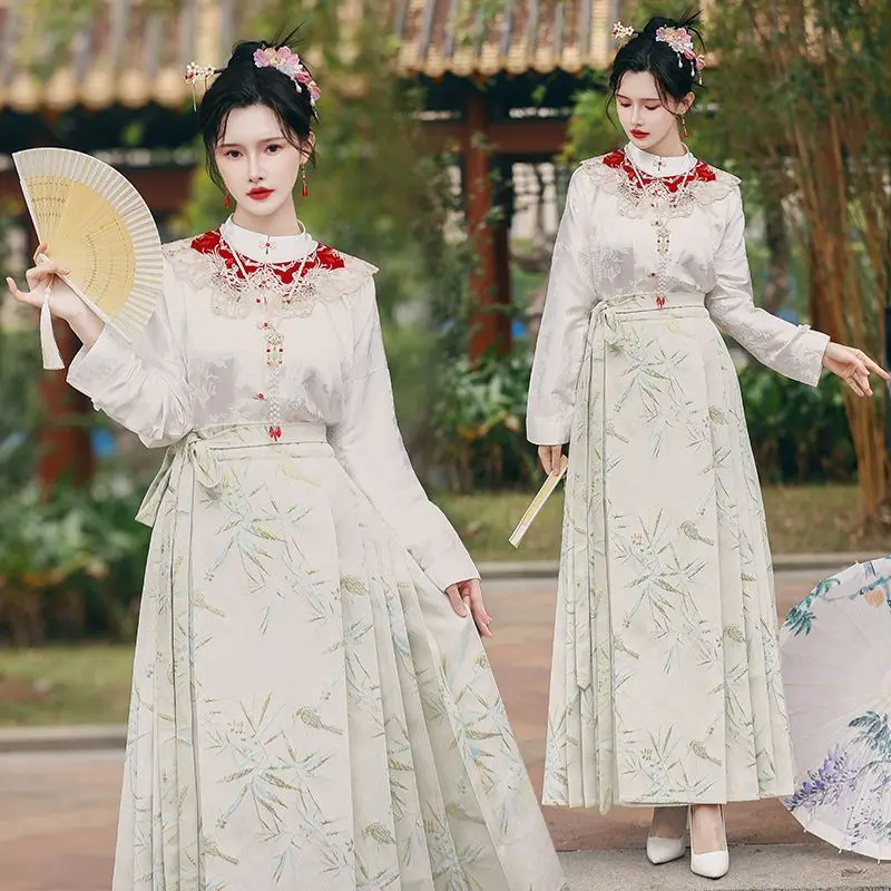 Ensemble de jupe de visage de cheval de fleur de maquillage d'or de tissage, robe de mariée chinoise, Ming Hanfu, automne et hiver, amélioration 03, nouveau