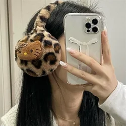 Sanrio Hello Kitty Y2k Sweet Spicy Girl Leopard Print Earmuffs Winter Soft Plush Warmth Scarf Korean Version Fashion Accessories