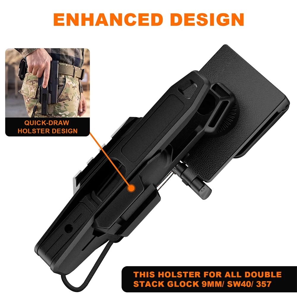 9mm/SW40/357 Pistolenholster mit Schiene und Schnellverschluss-Zurückziehmechanismus für Alle Doppelstapel-Pistolen – Detail 5