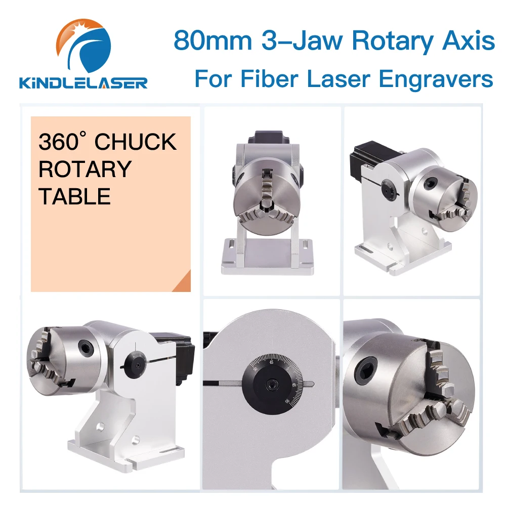 Rotary Axis Attachment for Fiber Laser Engravers 80MM 3 Jaw Rotary Ring,Marking Machine Rotary Tool for 360 Round Metal Etching