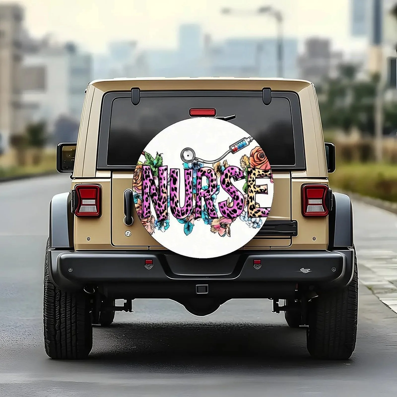 Nurse Leopard Print Tire Cover Universal Wheel Protection Cover for Cars and Outdoor Use