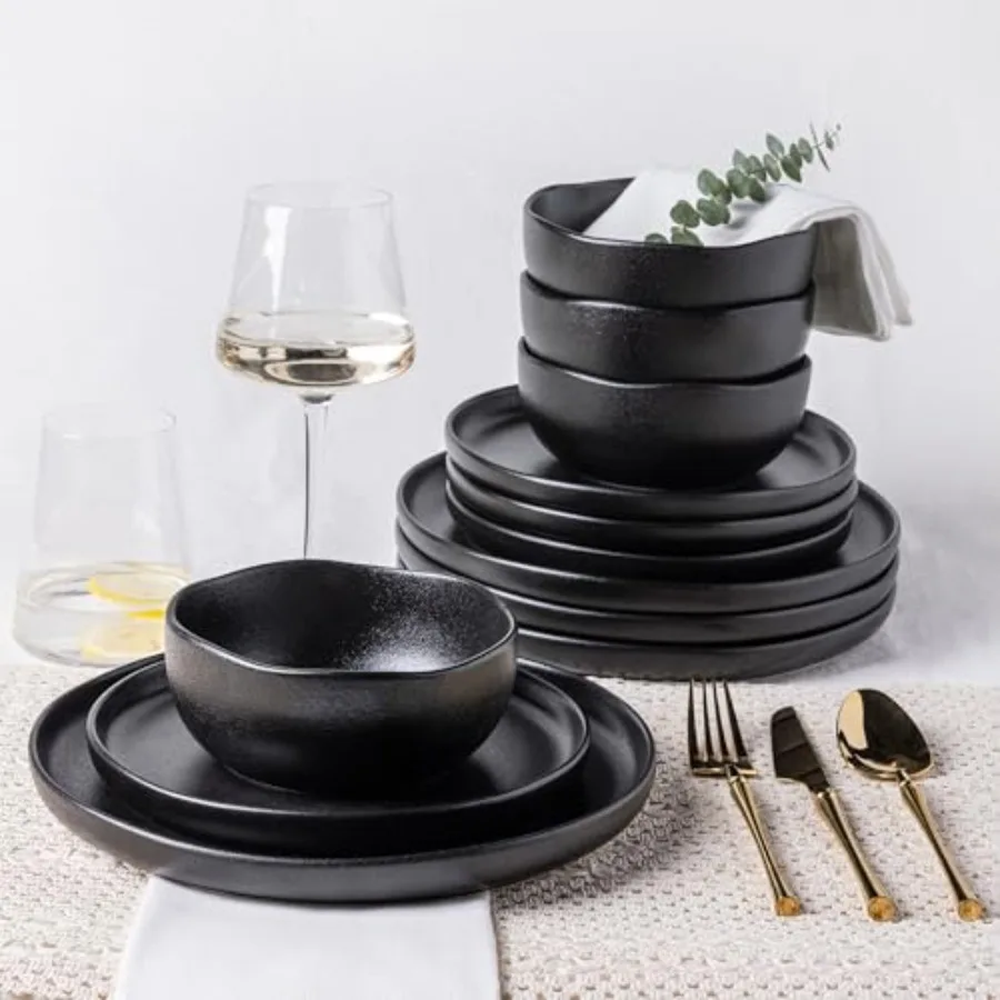 Ceramic Dinnerware Sets for 4 12 Pieces Porcelain Lightweight Plates and Bowls Sets Scratch Resistant Dish Set Oven and Microwa