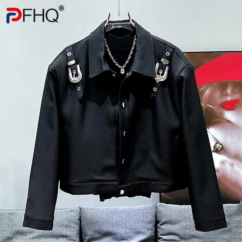 PFHQ Men\'s Shoulder Pad Jacket New Casual Loose Patchwork Shoulder Strap Metal Buckle Decoration Design American 21Z5736