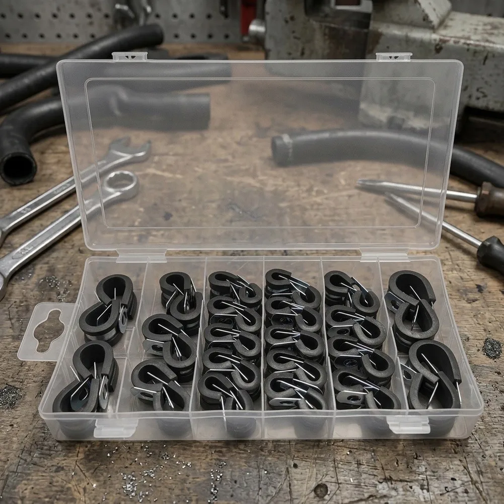 42PCS Cable Clamp Collection with Rubber Lined Zinc Iron Clamps for Wire Routing Pipe Mounting and Cable Control